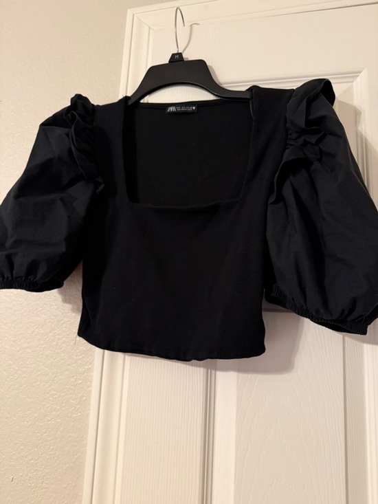 Zara Tops - Zara Black Puff-Sleeve Square-Neck Crop Top